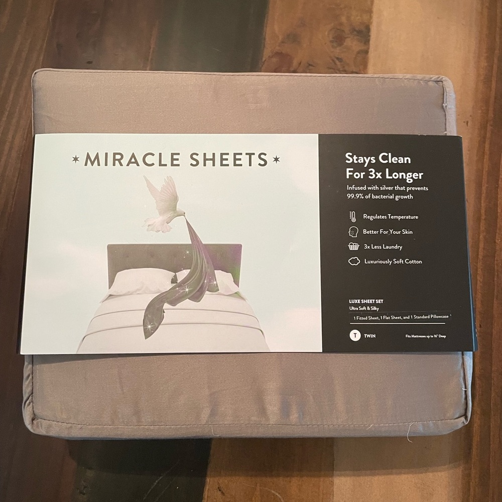 Twin Miracle Sheets Grey set New silver infused antimicrobial